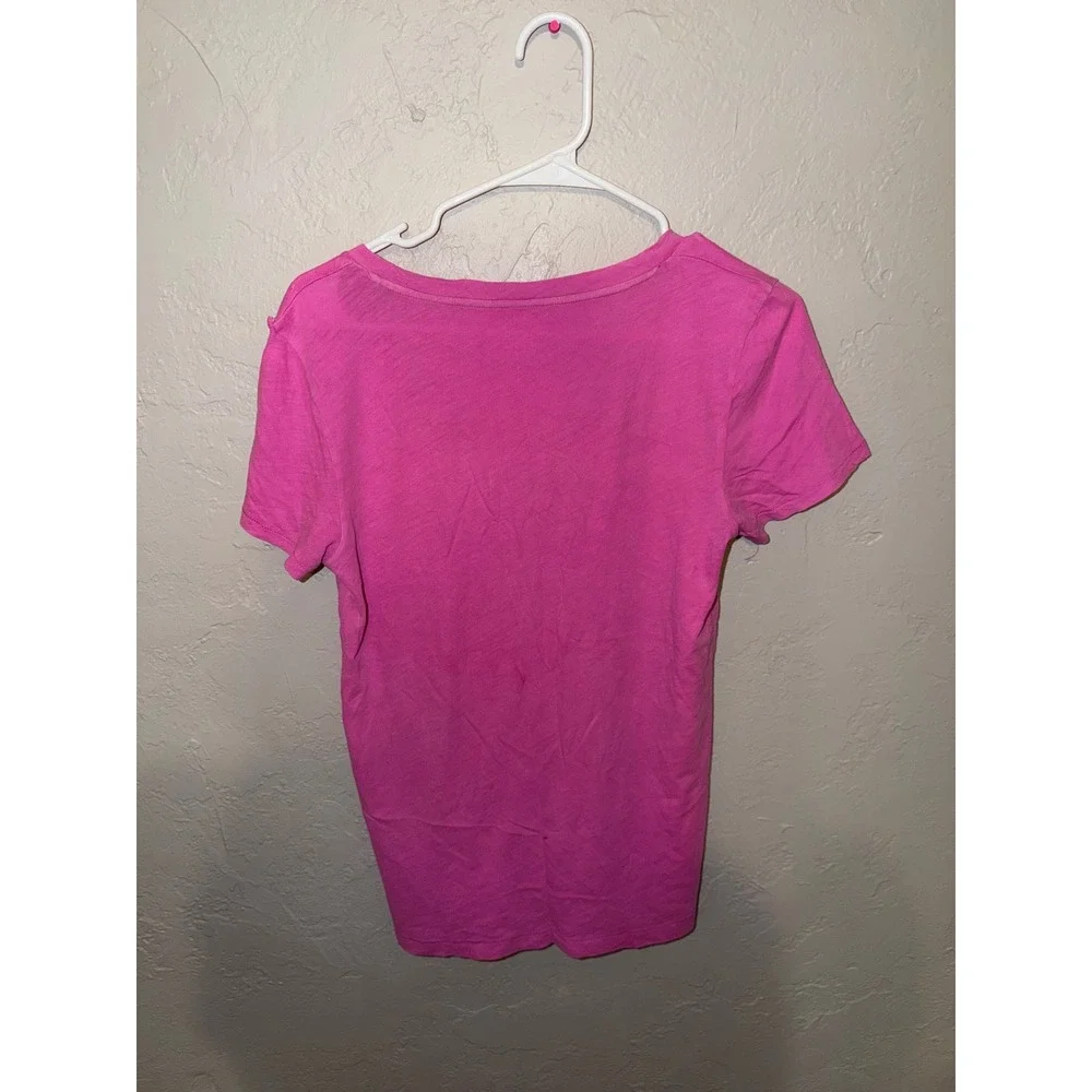 J.Crew Womens Featherweight Slub Cotton V-Neck Tee Hot Pink Short Sleeve Shirt M